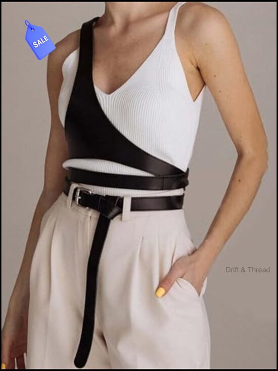 Adjustable Wrap Belt Faux Leather Crossbody Waist Belt Layered Accessory main image 3